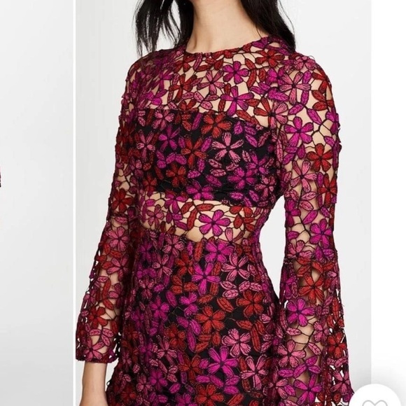 Shoshanna Dyer Dress in Fuchsia Textured Floral Cut Out Size 4 - Picture 3 of 9